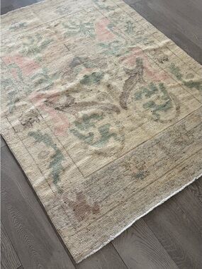 Muted Pastel Floral Area Rug - Soft Cream, Sage & Blush Palette